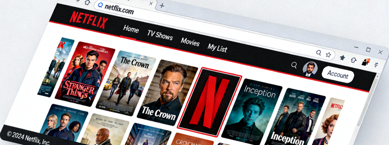 成功连接后，在浏览器中打开Netflix并显示美国区内容库的界面