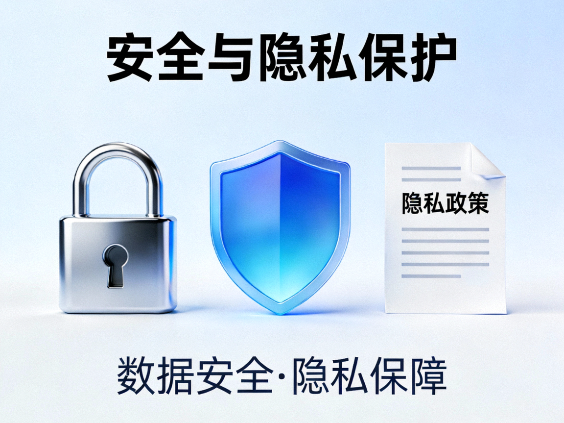 加密锁、盾牌和隐私政策文档图标组合，代表快连VPN的军事级加密、无日志政策和DNS泄露保护等安全特性