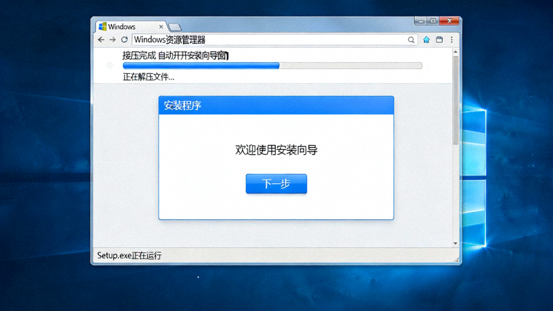 Windows系统解压文件并运行Setup.exe安装程序的界面截图